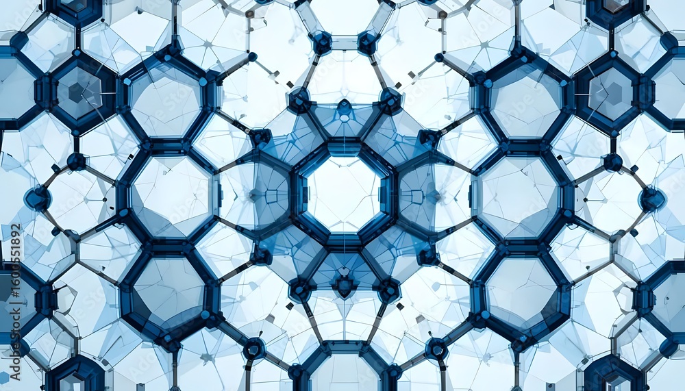 Poster explore the futuristic architecture with this mesmerizing geometric pattern in cool blue and white
