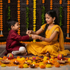 A Joyful Raksha Bandhan with Girl in Yellow and Boy in Maroon