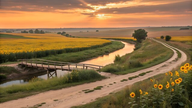 sunset over the road
