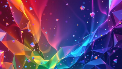 a luxury lgbt pride background with glassy prism overlays, in rich navy and neon rainbow glow, designed for exclusive lgbtq+ gala invites.