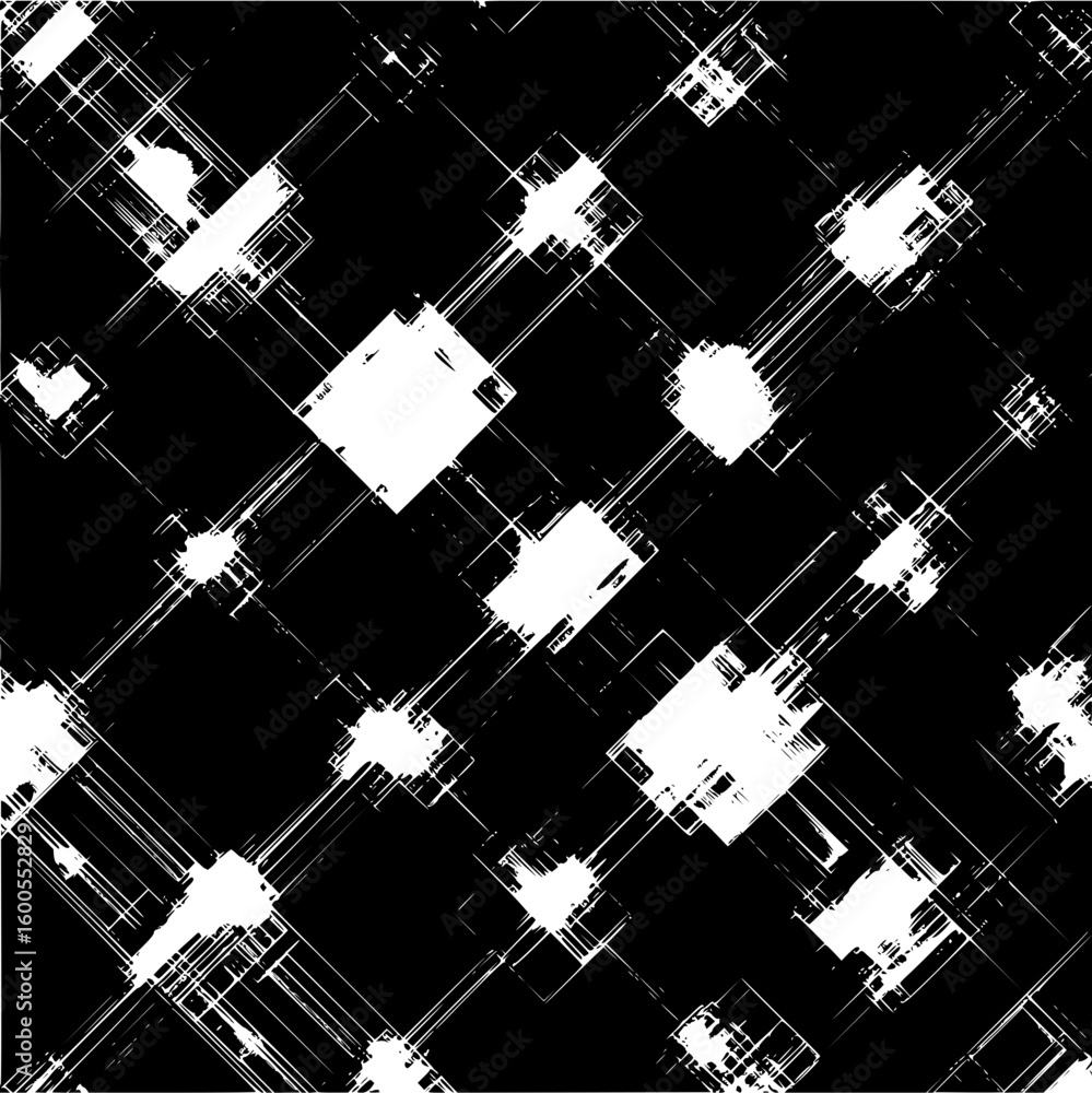 Poster abstract black and white geometric pattern with diagonal lines and square shapes creating a modern d