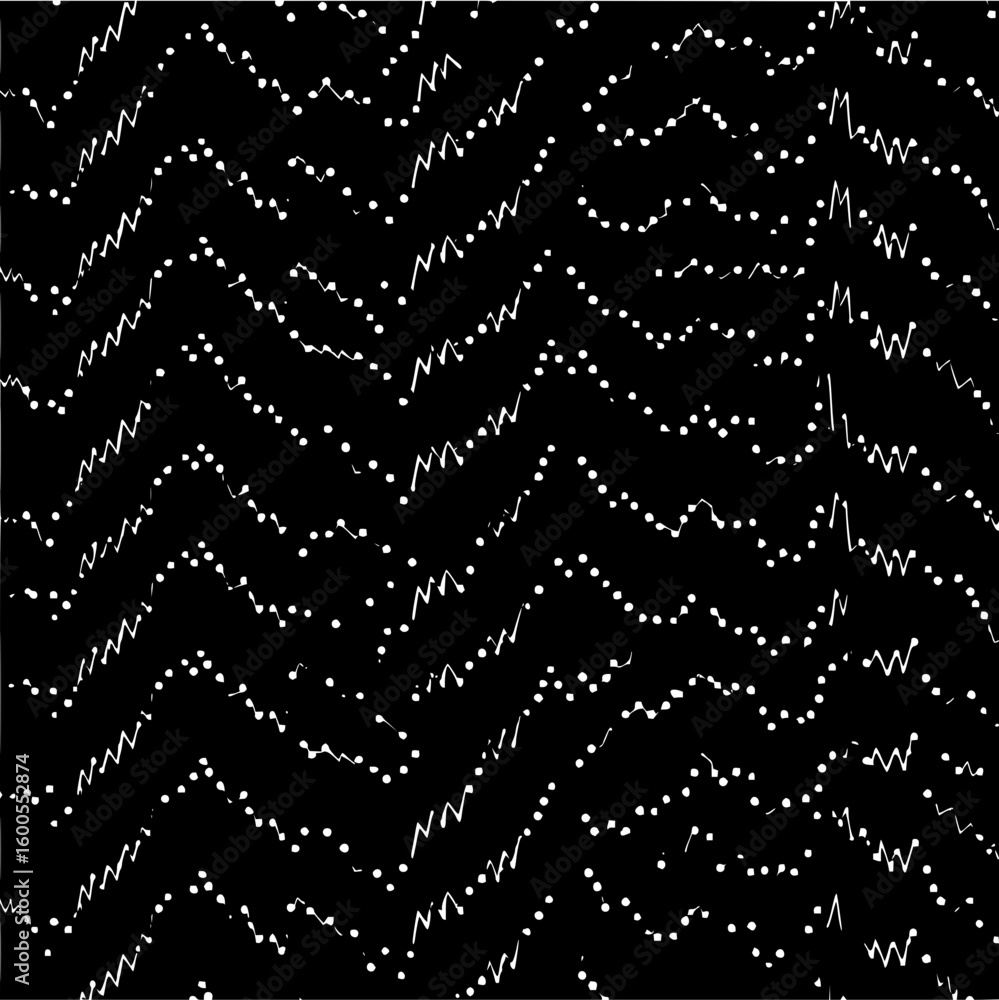 Leinwandbilder Wavy lines and dots pattern in white on a black background creating a textured abstract design element