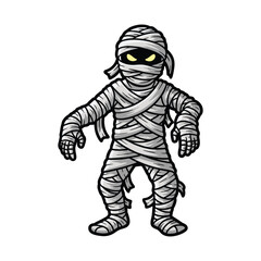 Mummy, Halloween zombie costume. Scary Helloween character disguised in bandages, walking. Creepy spooky haunted man, October party masquerade. Flat vector illustration isolated on white background