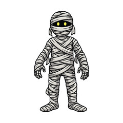 Mummy, Halloween zombie costume. Scary Helloween character disguised in bandages, walking. Creepy spooky haunted man, October party masquerade. Flat vector illustration isolated on white background