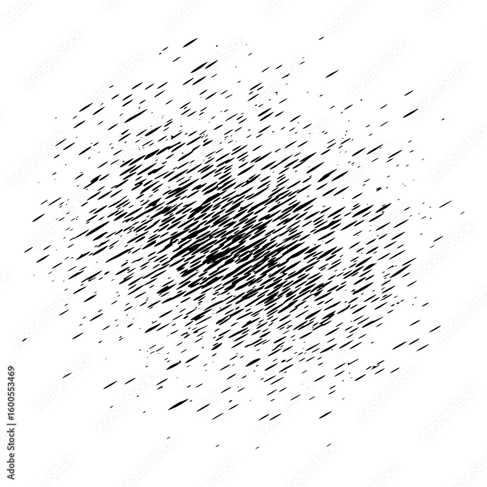 Poster dense cluster of short black lines radiating outwards on a white background creating a textured effe