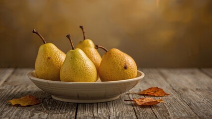 Appetizing mature quince displayed in a bowl on a flat surface, close-up