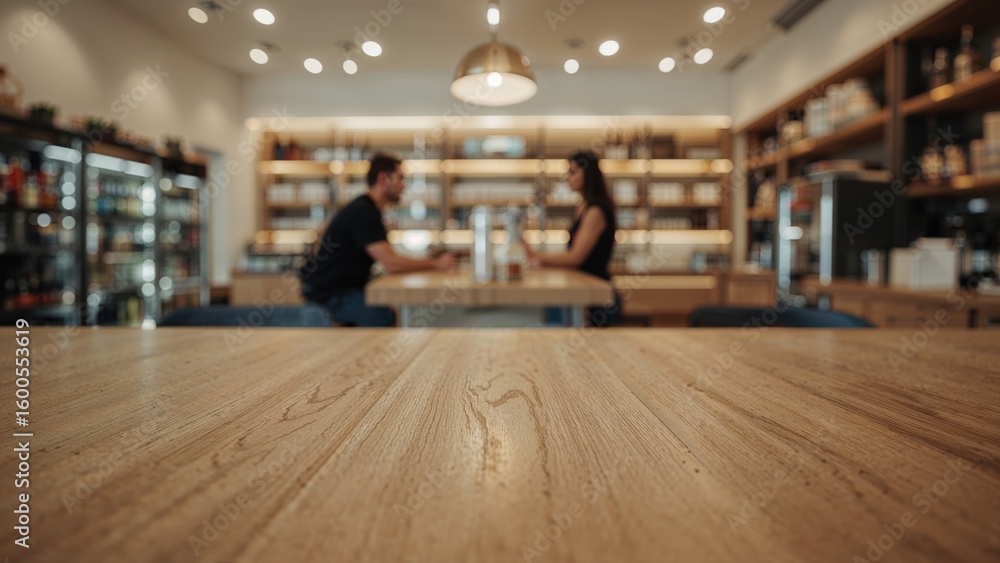Aufkleber blurred crowd inside a store with a table in the foreground
