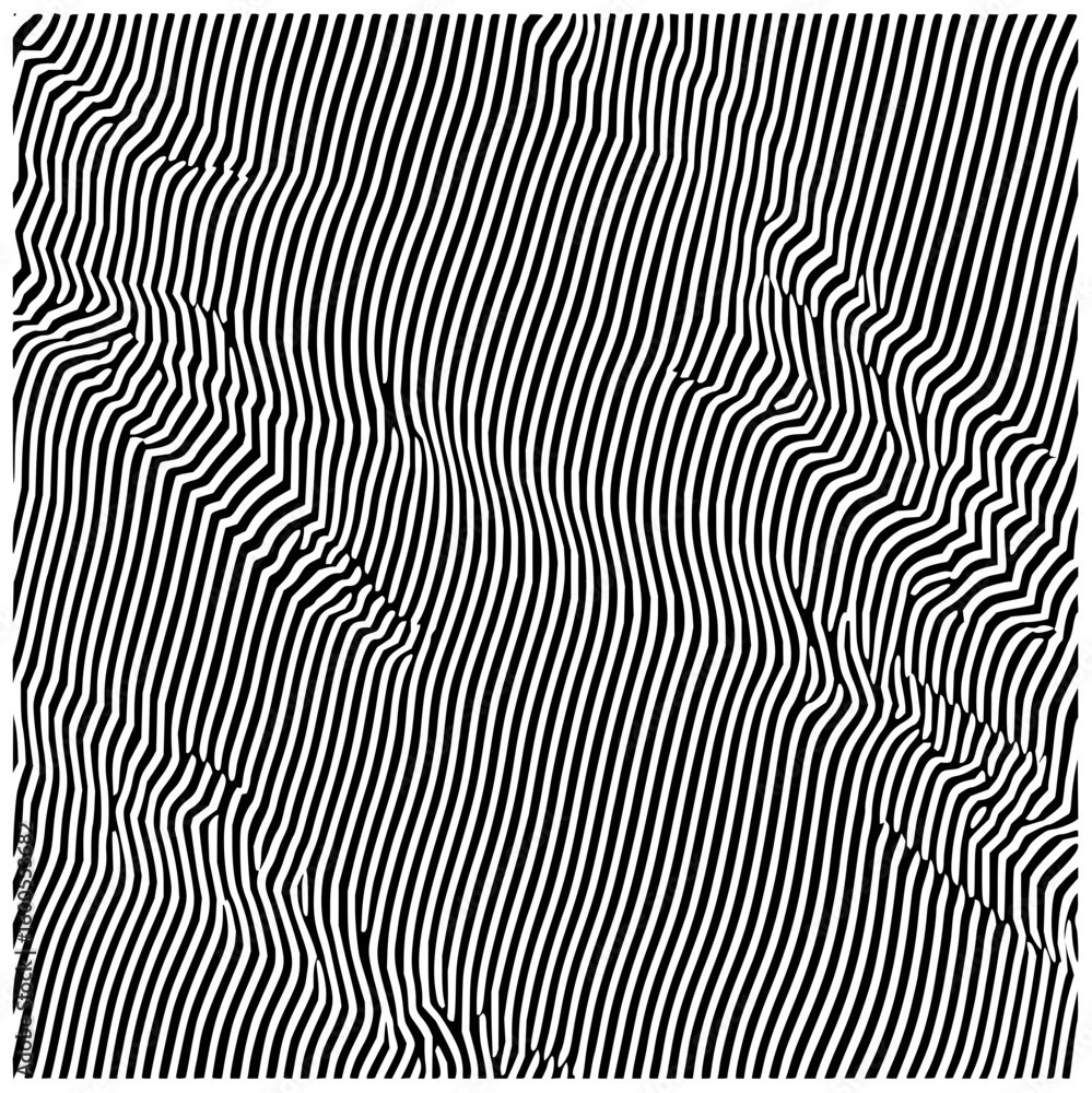 Poster abstract optical illusion with black and white wavy lines creating a mesmerizing visual pattern desi