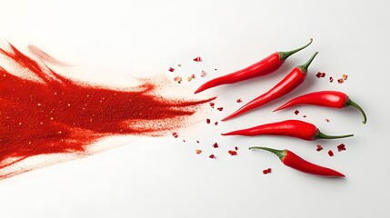 ic composition of fresh fiery red chili peppers scattered with a vibrant dynamic energy