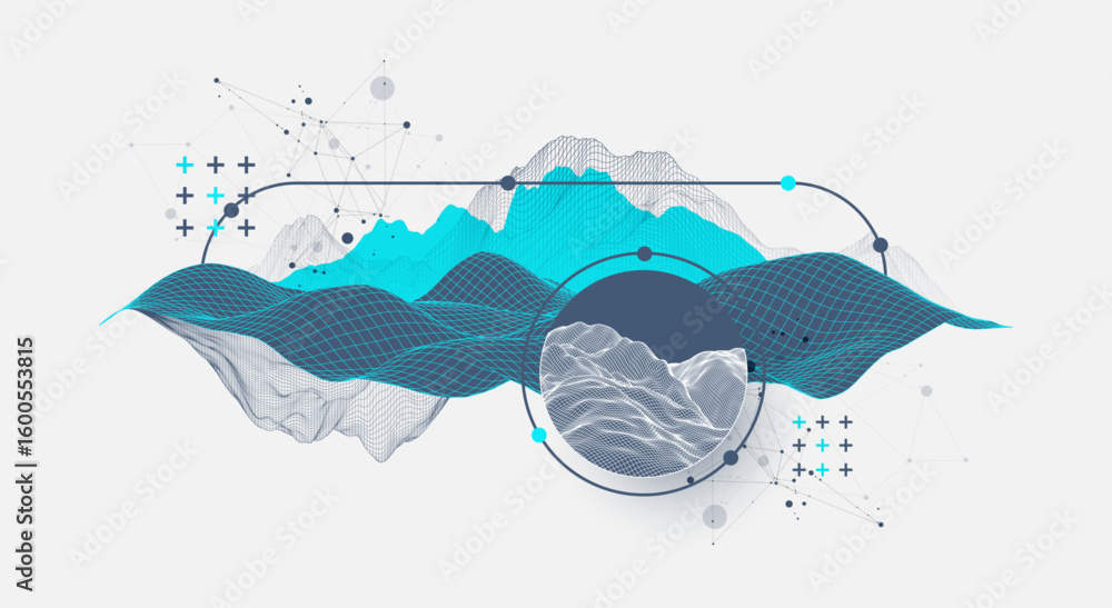 Poster the abstract wave is made in a frame style. template for science and technology presentation. vector