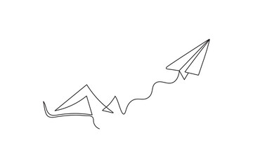 Paper plane continuous one line drawing vector illustration
