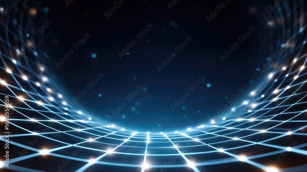 Poster futuristic abstract technology background with glowing blue digital network grid. data flow creates 