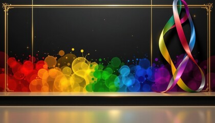a luxury lgbt pride background with matte black and golden rainbow stripes, with platinum base and translucent pride ribbons, created for upscale hospitality pride promotions.