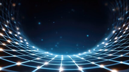 Futuristic abstract technology background with glowing blue digital network grid. data flow creates dynamic and innovative perspective leading to dark cosmic horizon