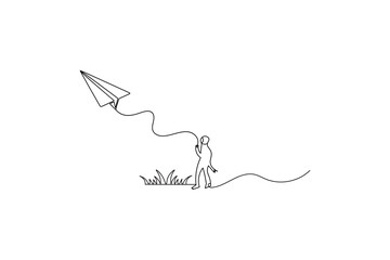 Paper plane continuous one line drawing vector illustration
