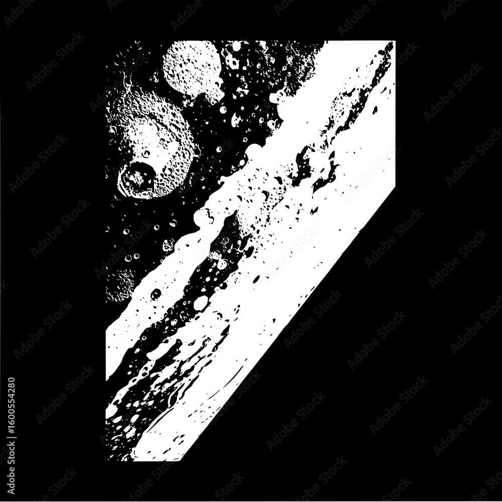 Poster abstract monochrome image featuring a diagonal white pattern with bubble like textures and dark back
