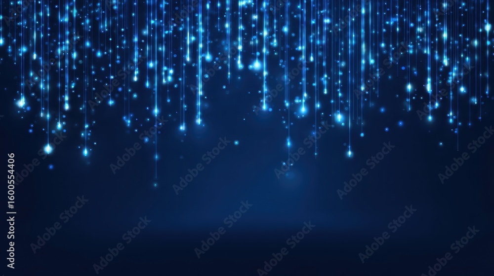 Poster abstract blue technology background with glowing digital light. stream of falling particle on dark b