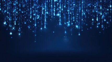 Abstract blue technology background with glowing digital light. stream of falling particle on dark backdrop creates futuristic and magical feel for modern design