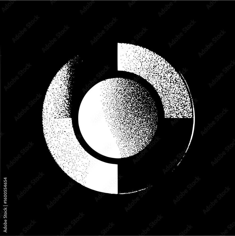 Fototapete abstract black and white circular design with grainy texture and segmented ring shape element