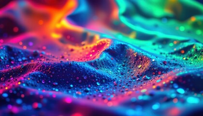 a luxury lgbt pride background with pearlized surfaces and soft pride glow, in rich navy and neon rainbow glow, for premium editorial layouts.