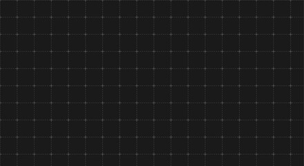 Black background with geometric square grid and dotted markers leaving white space. Illustration on graph paper: template for educational, architectural and mathematical drawings