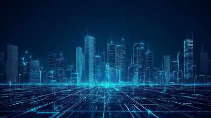 A modern technology background in blue tones with abstract digital elements and grid lines, designed to enhance business presentations with a clean, professional, and futuristic style