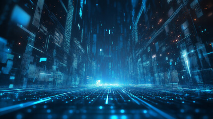 A modern technology background in blue tones with abstract digital elements and grid lines, designed to enhance business presentations with a clean, professional, and futuristic style