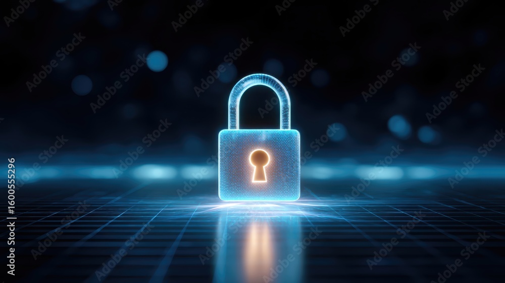 Aufkleber glowing blue padlock icon on digital grid background. futuristic concept for cybersecurity and netwo