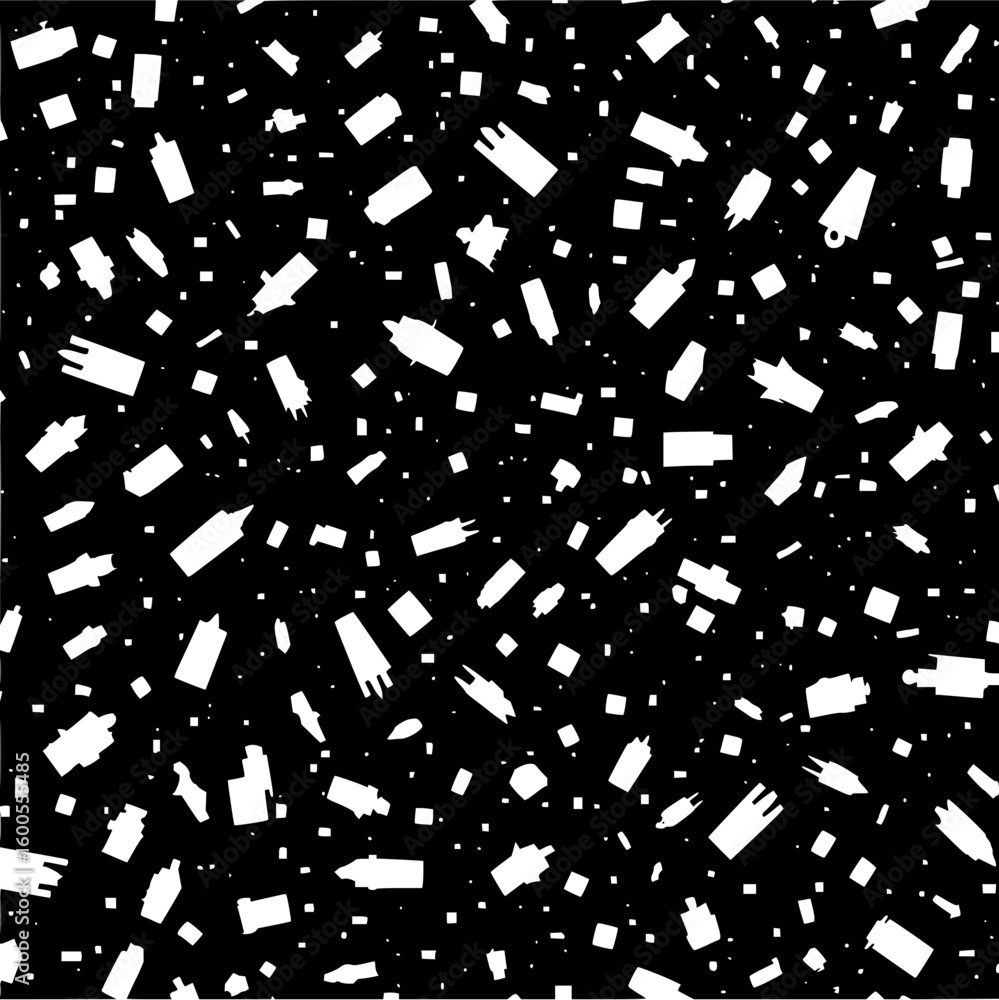 Leinwandbilder White geometric shapes scattered randomly on a black background creating a chaotic abstract pattern