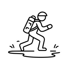 Fototapeta premium Outline drawing of a figure with a tank on their back walking through a puddle of liquid on the ground