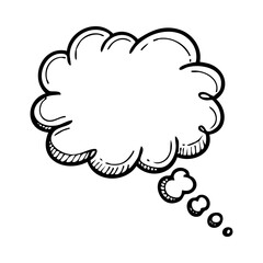 Hand drawn thought bubble vector graphic doodle style speech cloud illustration for communication and creative design use