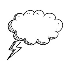 Hand drawn illustration of storm cloud with lightning bolt drawing weather forecast thunderstorm sketch doodle style icon 100