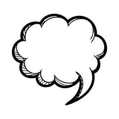 Hand drawn speech bubble vector graphic for communication design and dialog box illustration with doodle style cloud shape