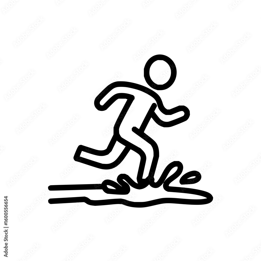 Poster a stylized depiction of a person running or wading through water with splashing effects in a simple 