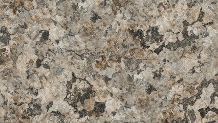 Closeup of seamless natural rock texture with a mix of gray, beige, and brown tones exhibiting organic patterns and unique mineral formations