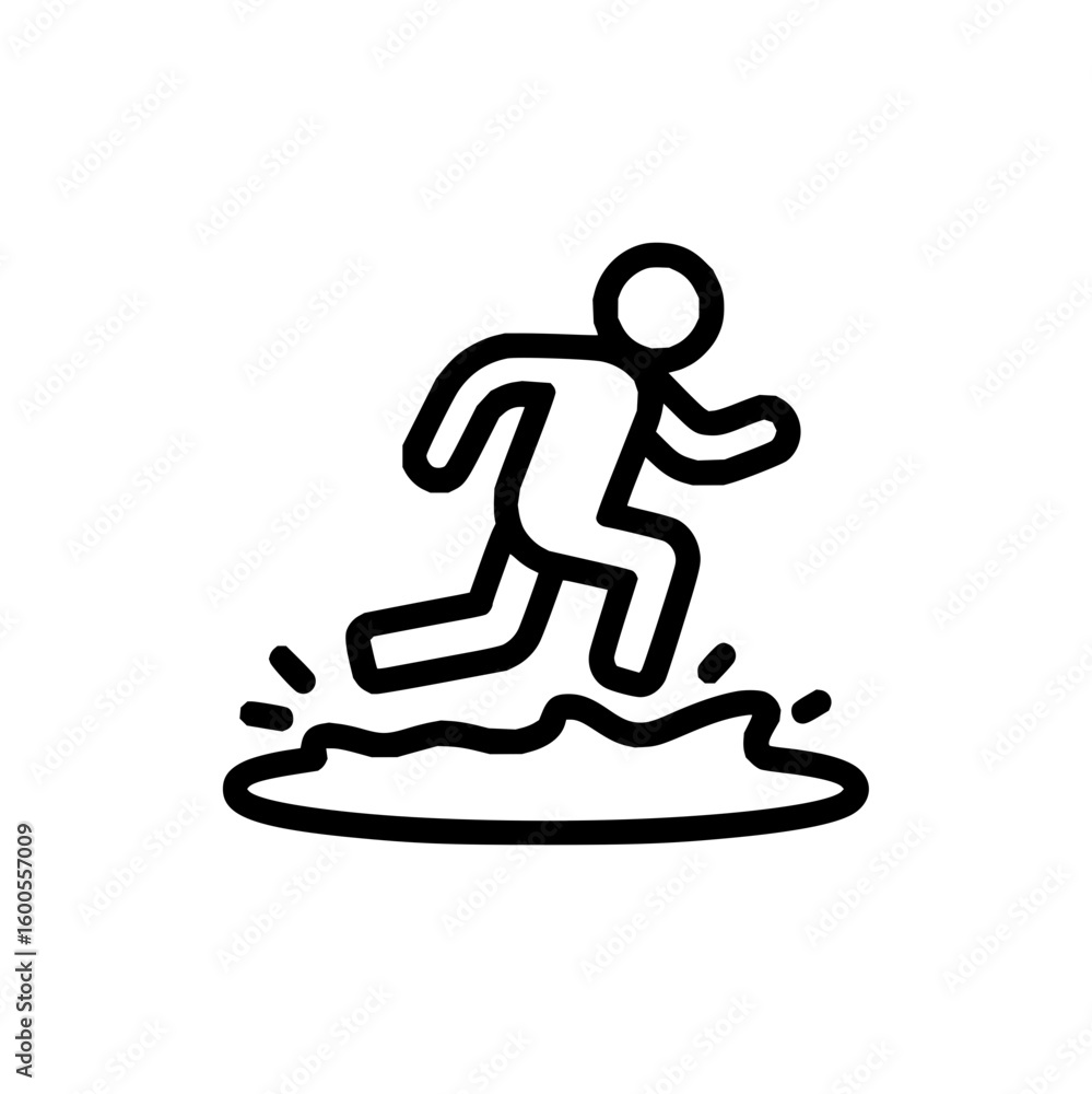 Poster stick figure seemingly standing on a circular object with arms raised in a defensive or boxing stanc