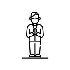 Obraz premium A minimalist line drawing of a person kneeling in prayer on a prayer rug with hands raised in supplication