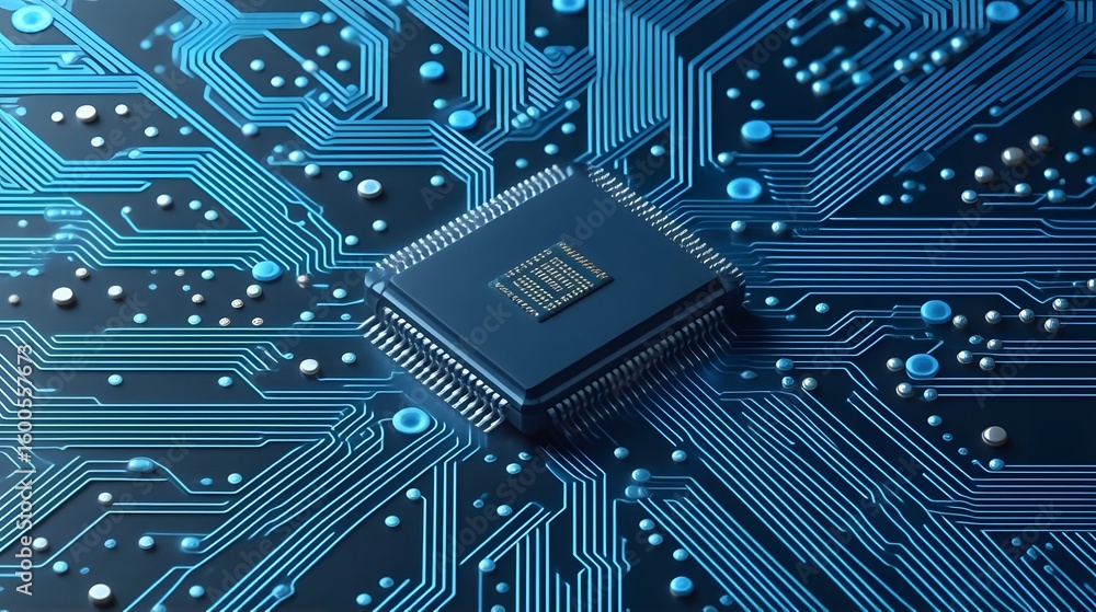 Poster explore cutting-edge technology with this stunning microchip and circuit board design for your next 