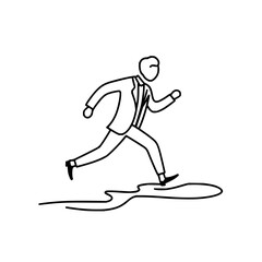 Fototapeta premium Line drawing of a man in a suit with arms outstretched standing above concentric circles with a tie and glasses