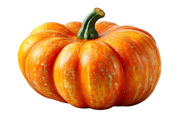 Vibrant orange pumpkin with a green stem on a stark transparent background for autumn