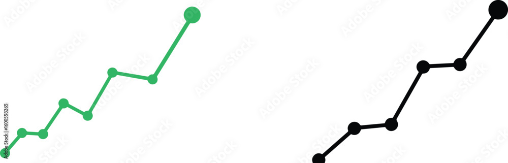 Poster two simple line graphs showing upward trend isolated on transparent background