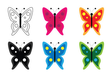 Cute Colorful Butterflies Set Children Illustration. Animals, insects, nature and wildlife concept vector art