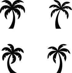 Four silhouette palm trees against a white background
