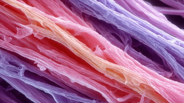 Closeup timelapse of layered muscle fibers diminishing over time illustrating severe muscle atrophy in cancer cachexia.