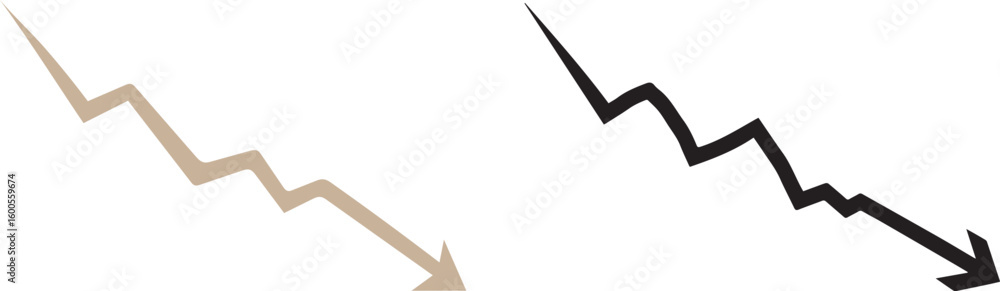Poster two hand drawn zigzag arrows pointing downwards representing financial decline and negative trends i