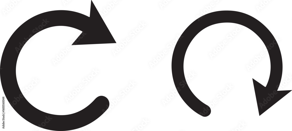 Poster two black circular arrows indicating rotation and refresh isolated on transparent background