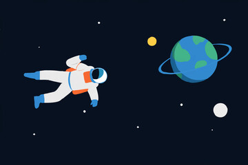 Naklejka premium Astronaut floating in space near planet Earth