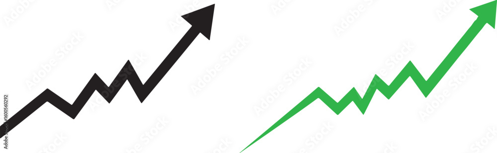 Poster two upward trending jagged line graphs showing financial growth and progress isolated on transparent