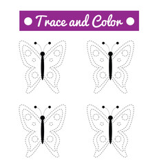 Trace and Color Butterflies Page for Children. Educational materials for a preschooler child vector art