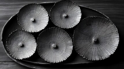 Obraz premium Close-Up of Dramatic Black and White Taro Skins on Elegant Plate